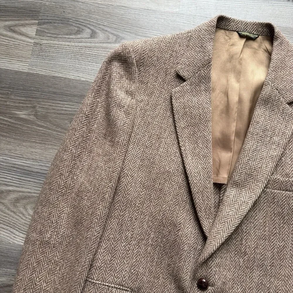 VTG Harris Tweed Blazer Mens 42 Brown Herringbone Wool Sport Coat Jacket